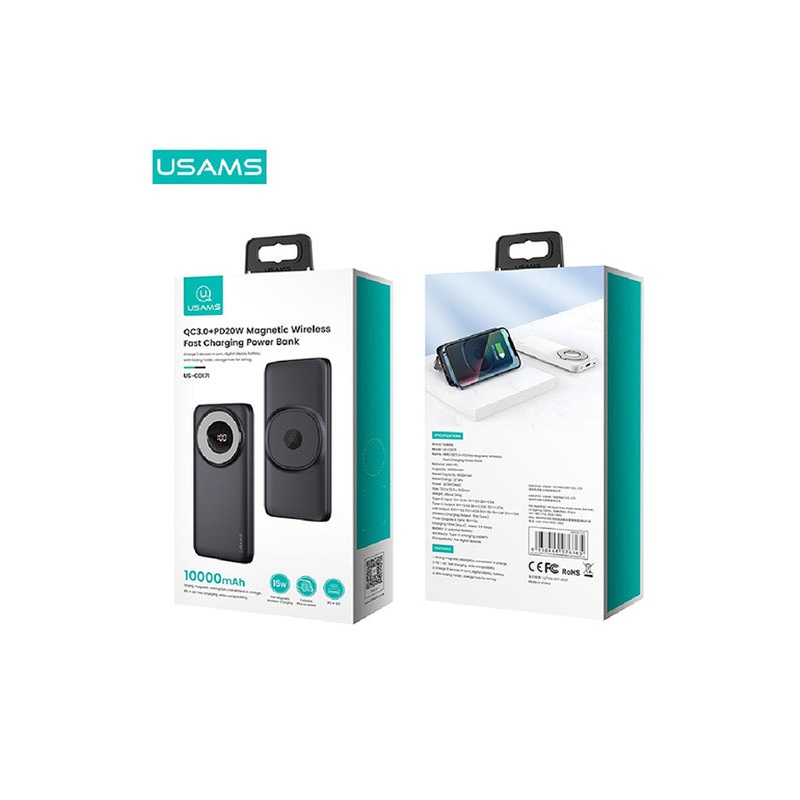 10000mAh QC3.0 + PD 20W Portable Magnetic Wireless Fast Charging Powerbank with Holder, Blue