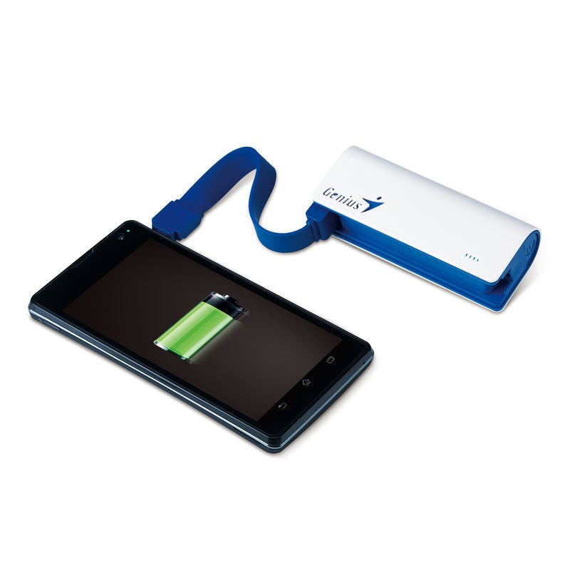Genius 2600mAh Eco-U265 Compact Size Powerbank with Attachable Micro USB Cable and 4 Led Indicator, Blue