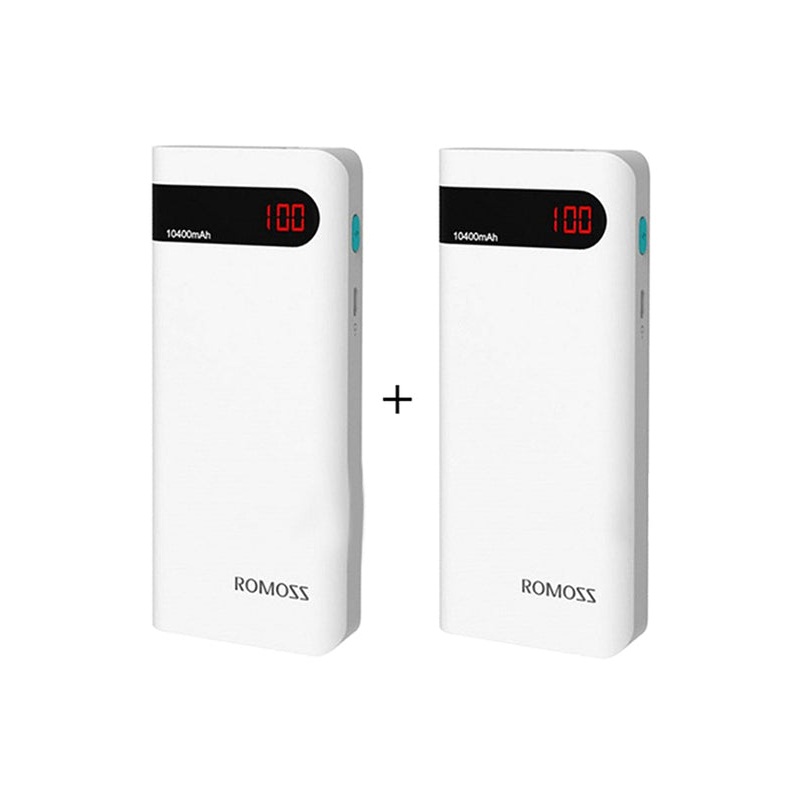 Romoss 10400mAh Sense4P Power Bank, with Micro USB Input and Digital Display, Bundle Pack, 2 Pieces, White