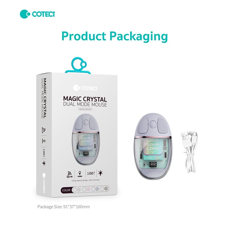 Coteci Magic Crystal Mouse Transparent Texture Dual-mode Mouse, Silent And Not Disturbing, Smart Percussion – Violet (84011-PE)