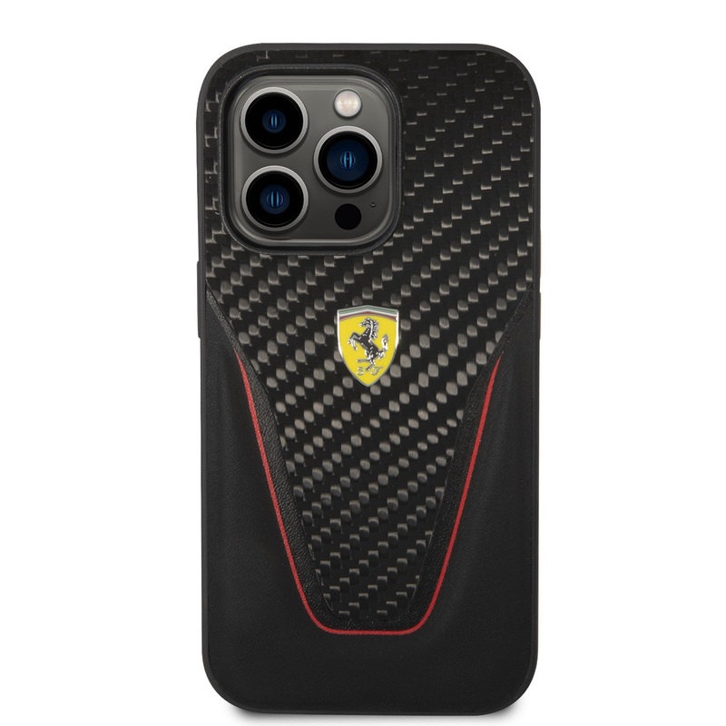 Ferrari Carbon Leather Case with Yellow Shield Logo Compatible IPhone 14 Pro, 14 Pro Max