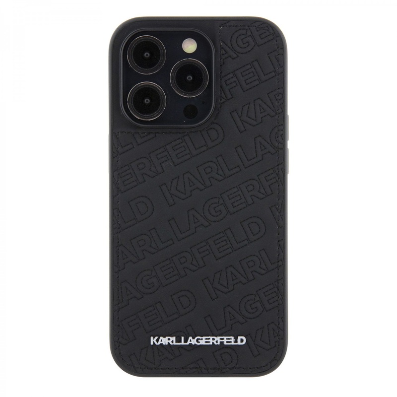 Karl Lagerfeld Quilted Karl Pattern Hard Case for iPhone 15 Pro & 15 Pro Max in Black and Pink Color