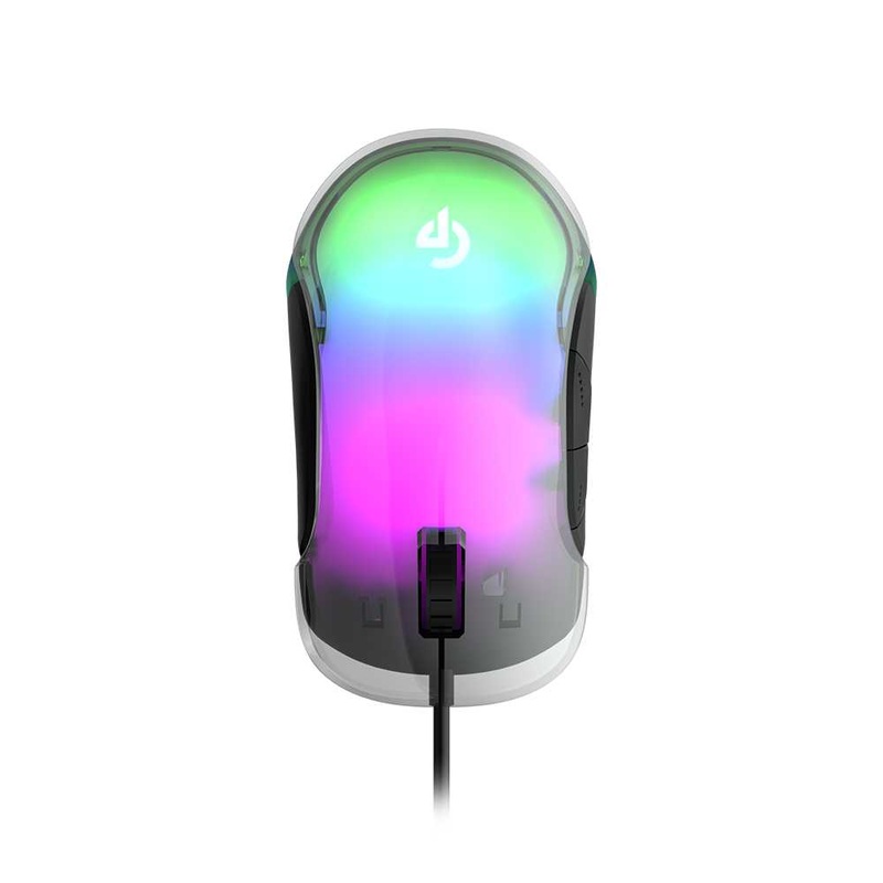 Porodo Gaming 8D Crystal Gaming Mouse, 1.5m USB Wire Braided Cable, Macro Software Function, 100 IPS Tracking Speed, Up to 12800 DPI, Breathing RGB – Clear