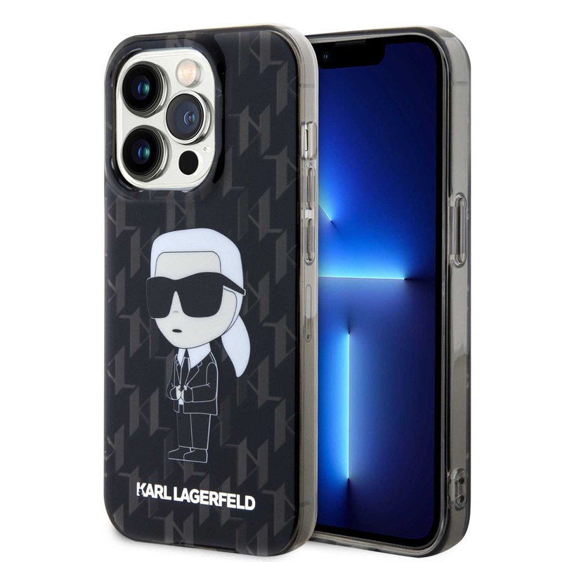 Apple iPhone 15 Pro & 15 Pro Max Karl Lagerfeld IML IKonIK Monogram Hard Case  in Black &  Transparent Colors