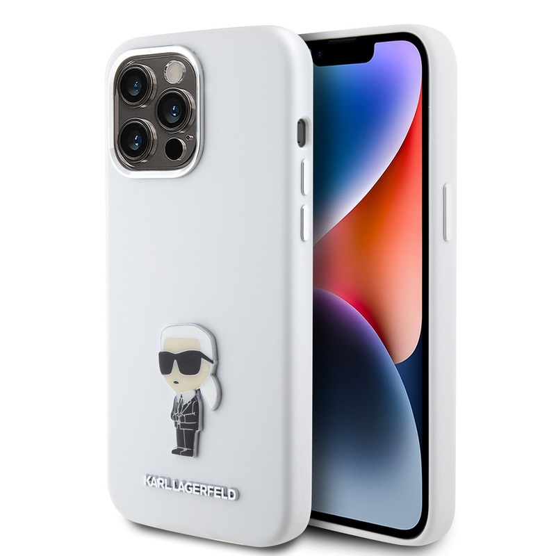 Apple iPhone 15 Pro Max Karl Lagerfeld Silicone Hard Case With Karl Lagerfeld & Choupette Heads in Black & White Colors