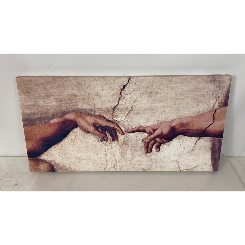 The Creation of Adam By Michelangelo Print in Wood and Canvas Frame