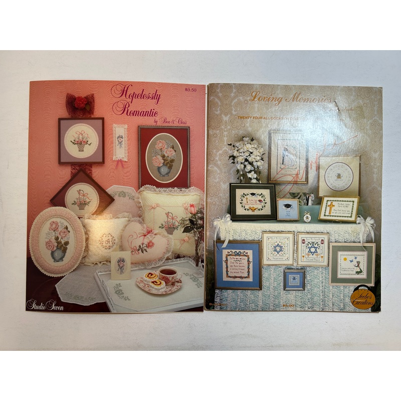 Lot of 2 Vntg Cross Stitch Booklets:Loving Memories/Hopelessly Romantic 1982/88