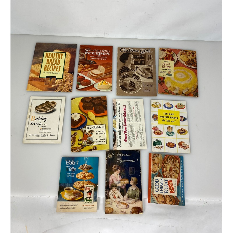 Lot of 11 Vintage Baking Recipe Books incl Spry Shortening/Rowena/Clabber Girl