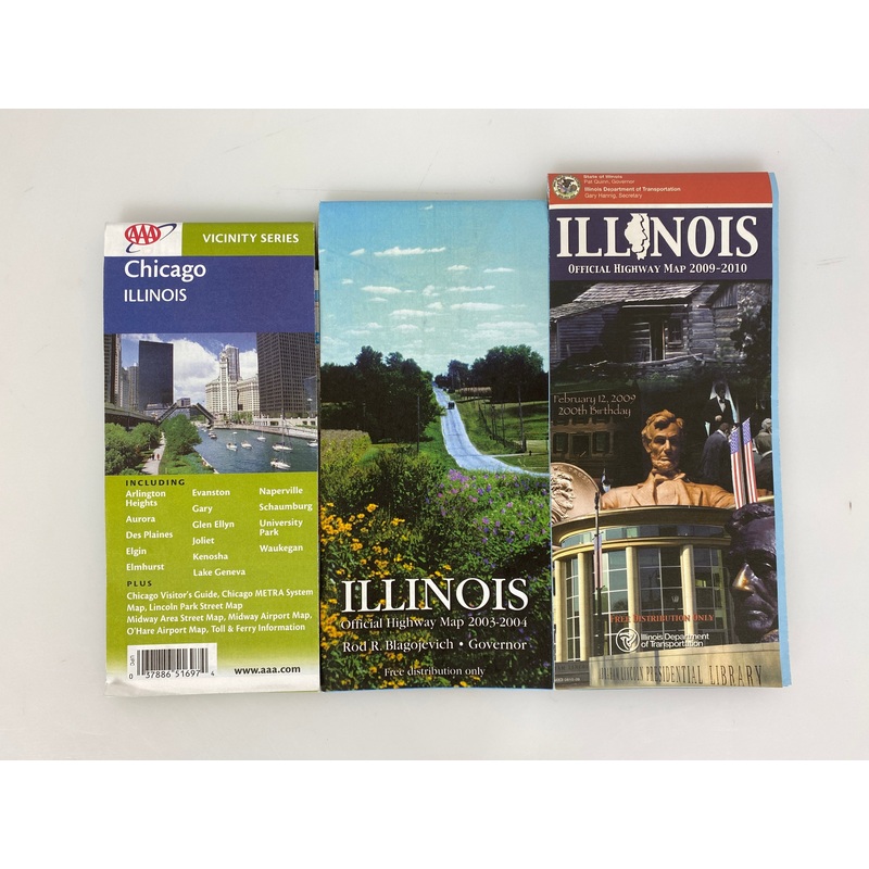 Lot of 3 Illinois and Chicago Area Road Maps 2003-2010