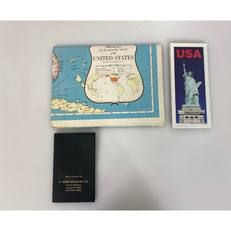 Lot of 3: Rand McNally Pocket Atlas/AAA USA Map/Hammond’s Superior Map of USA