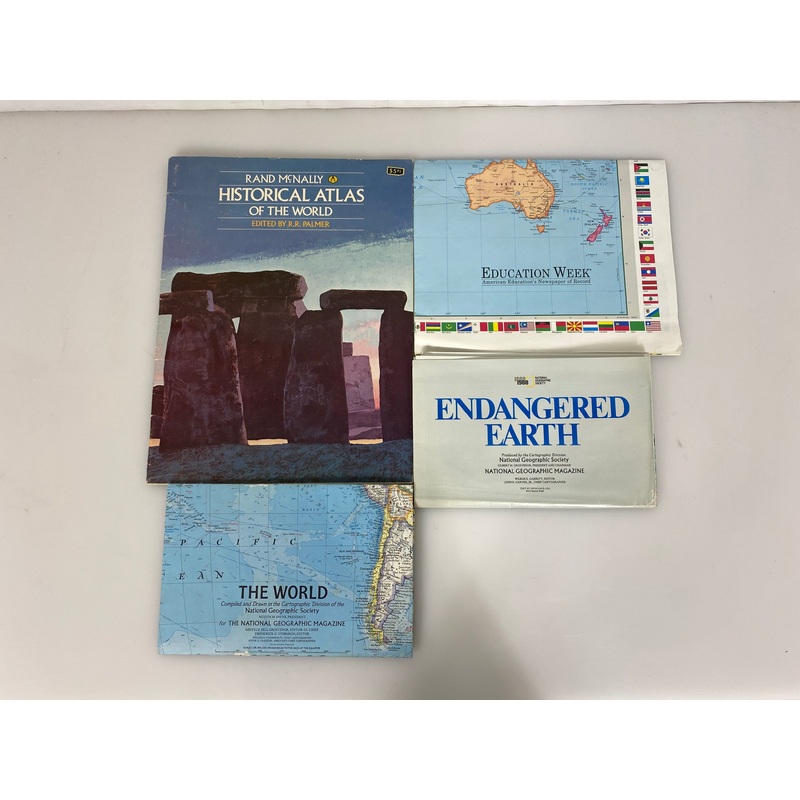 Lot of 4: Historical Atlas of the World/Endangered Earth/2 World Maps 1965-88