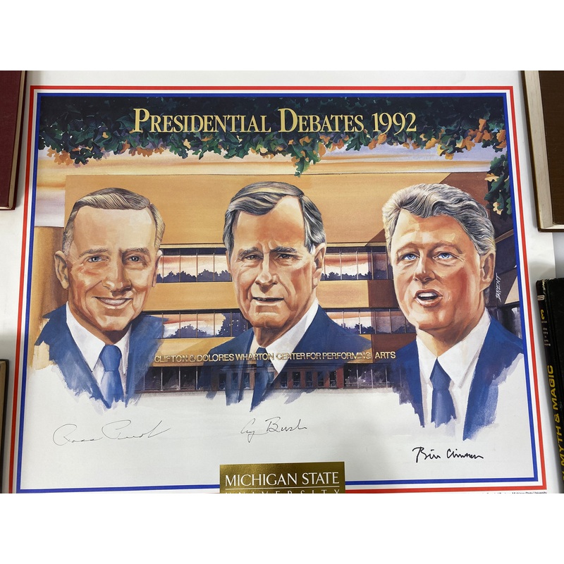 Ross Perot George Bush Bill Clinton 1992 Debate Poster MSU *Signed*