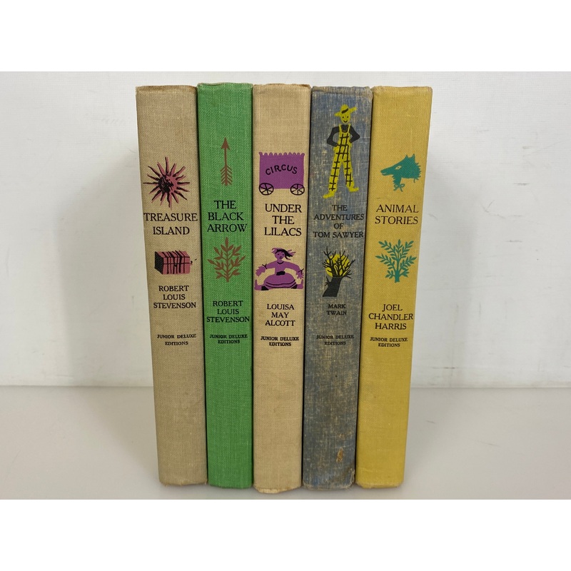 5 Junior Deluxe Editions Under the Lilacs/Treasure Island/Tom Sawyer 1950s HC