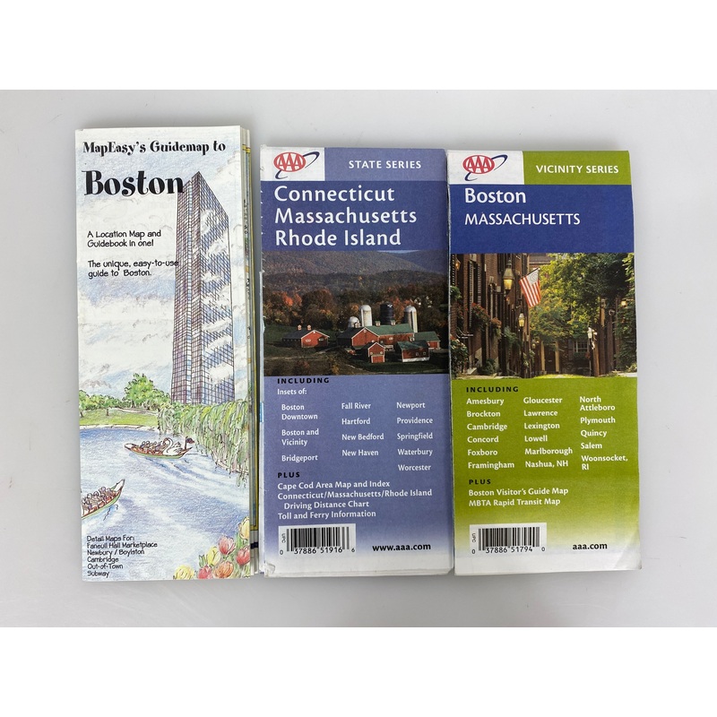 Lot of 3 Maps: MapEasy Boston/AAA Boston Area/AAA CT MA RI 1997-2005