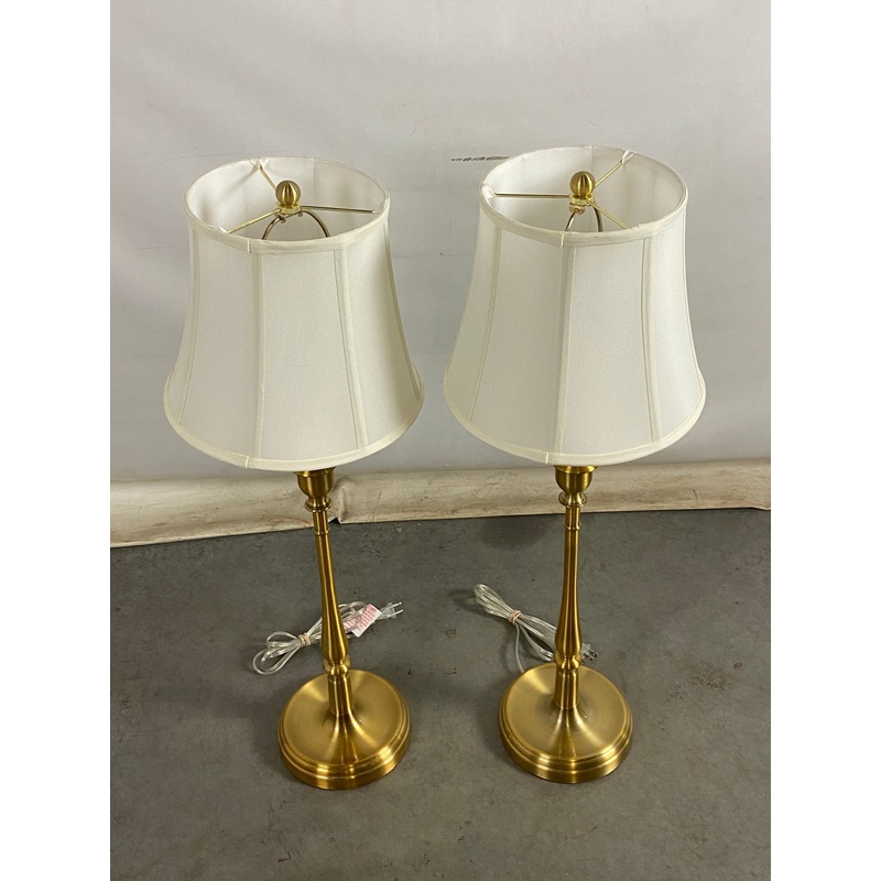 Pair of Gold Base and Canvas Shade Lamps