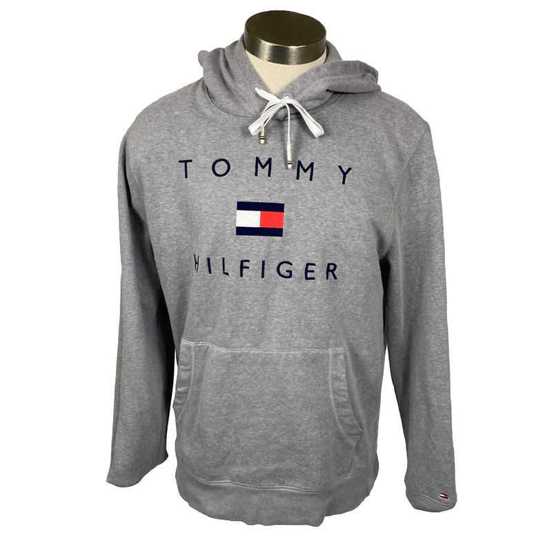 Tommy Hilfiger Gray Hooded Sweatshirt Unisex Size Large