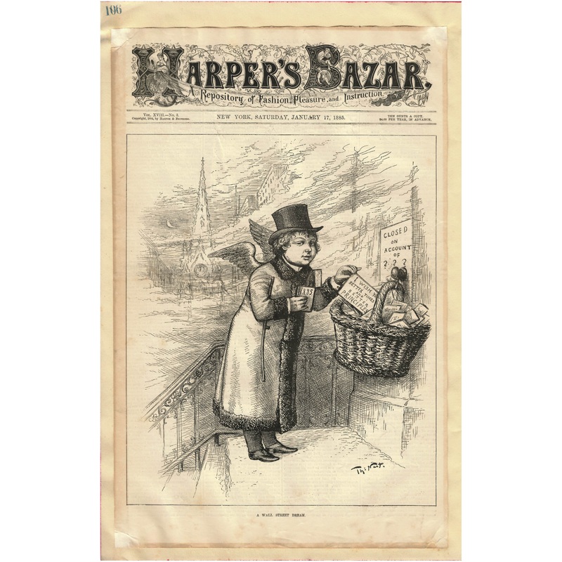 Harper’s Bazar: A Wall Street Dream by Thomas Nast Cover Page Ad Print/ Paterson and Passaic Falls by Julian Rix Ad Print