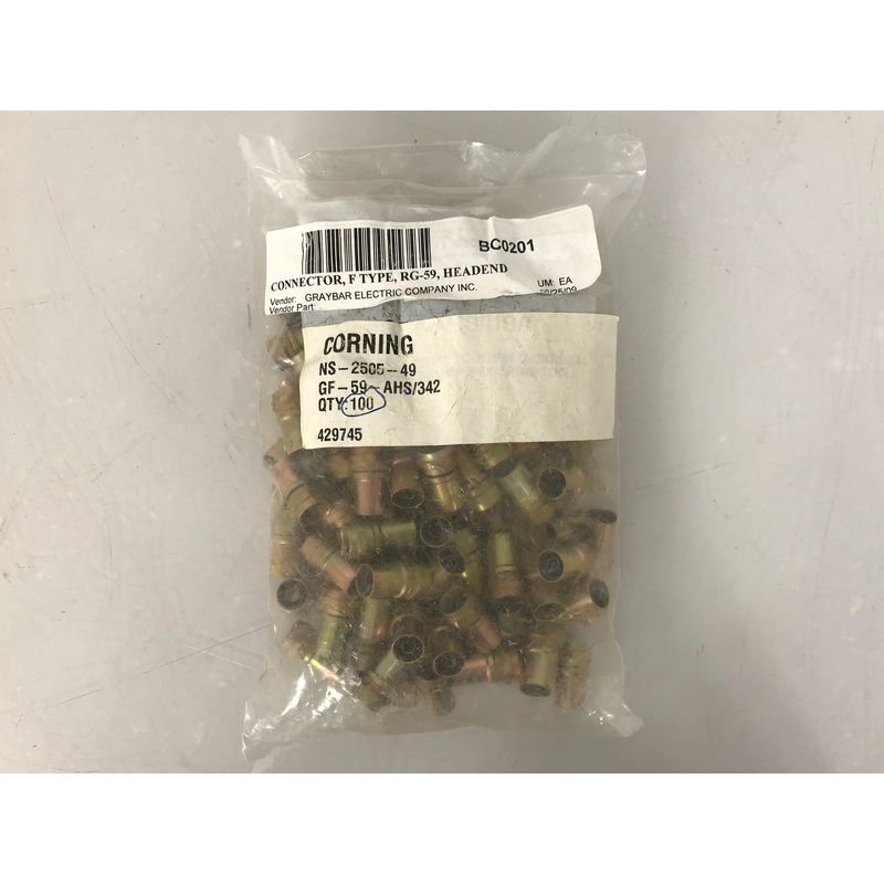 Corning Gilbert GF-59-AHS/342, NS-2505-49 F-Type RG-59 Headend Connector Pack of 100