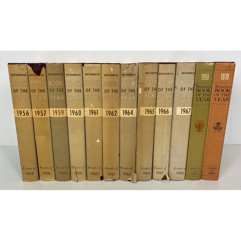 Lot of 12 Vintage Britannica Book of the Year 1956-62, 64-68, 70 HCDJ