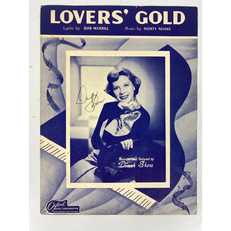 Lover’s Gold Sheet Music Signed by Dinah Shore Merrill & Nevins 1949