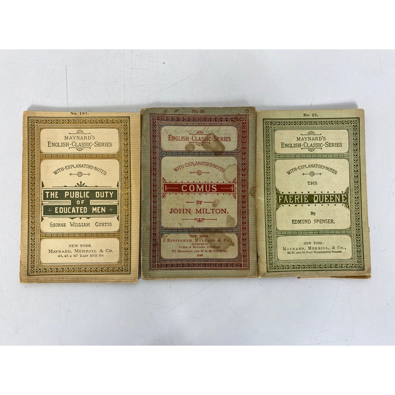 3 Antique Maynard’s English Classic Series 1890-98 Spenser/Milton/Curtis SC