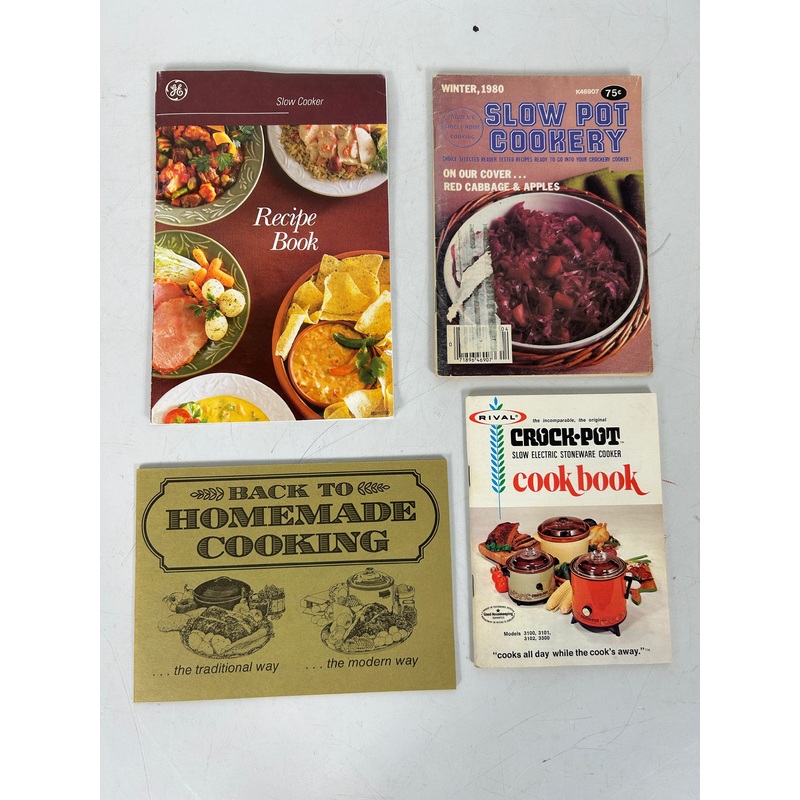4 Vintage Slow Cooker Recipe Booklets Women’s Circle/Rival/GE/Tabasco SC
