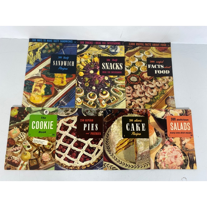 7 Vintage Culinary Arts Institute Books incl Cake/Salads/Snacks/Sandwiches SC
