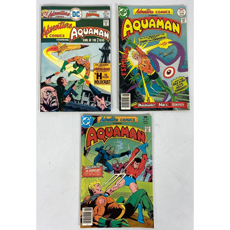 Lot of 3 Adventure Comics Starring Aquaman 442, 451, 452 (1975-77)
