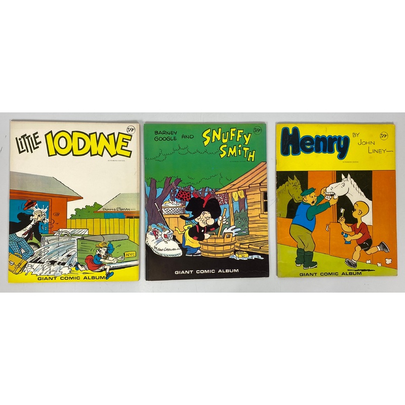 Lot of 3 Giant Comic Album (1972) Barney Google, Snuffy Smith, Henry, Little Iodine