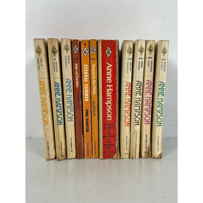 Lot of 11 Vintage Harlequin Romance by Anne Hampson 1969-82 (6 Red Edge) SC
