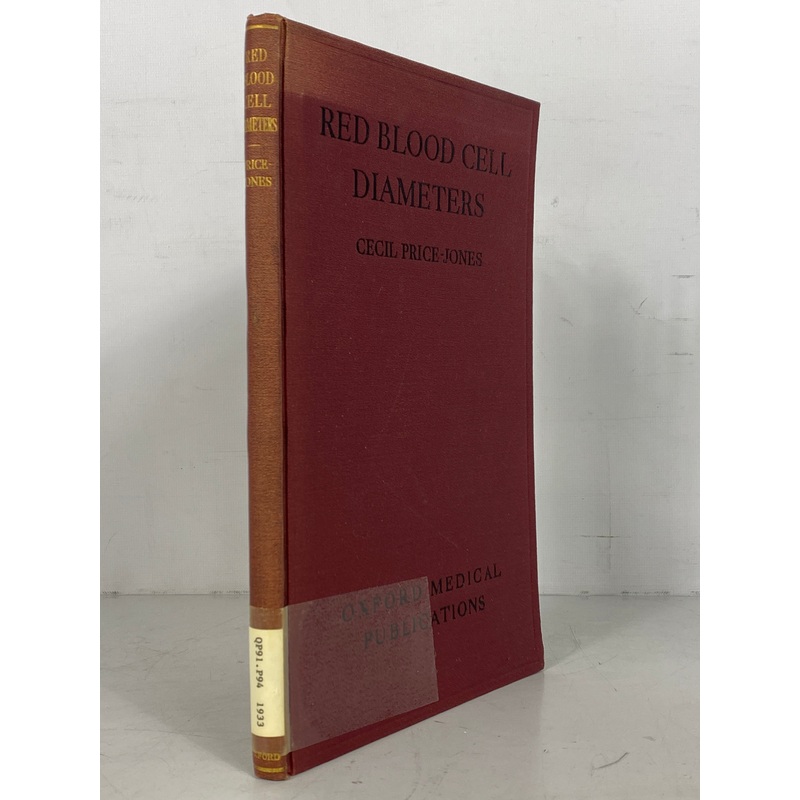 Red Blood Cell Diameters by Cecil Price-Jones Rare 1933 HC Ex-Library