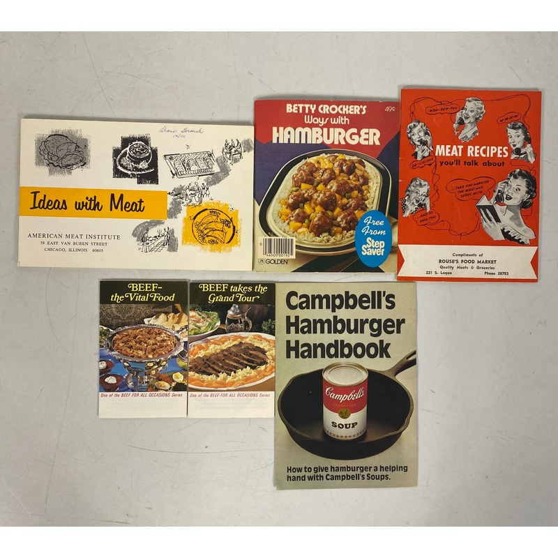 3 Vintage Meat Recipe Booklets w Supplements Betty Crocker/Rouse’s Food Market
