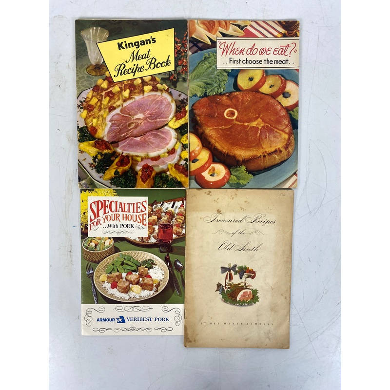 4 Vtg Recipe Booklets: Kingan’s Meats/Armour Pork/Recipes of the Old South SC