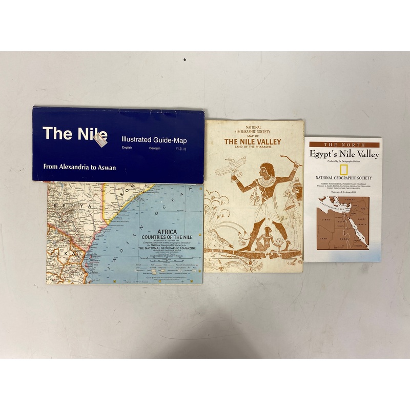 Lot of 4 Illustrated Vintage Maps of the Nile Valley 1963-1995
