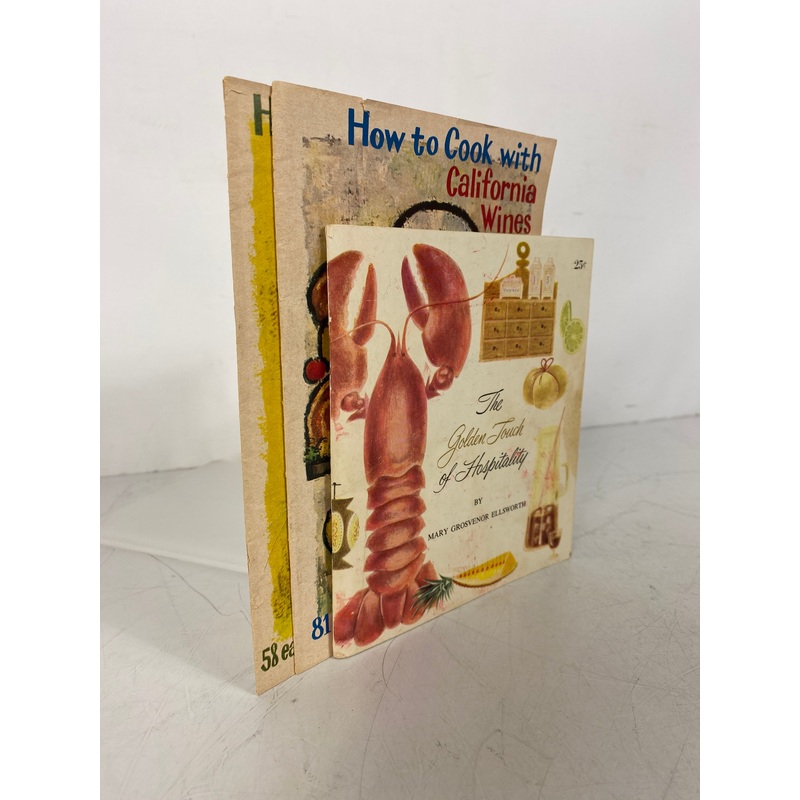 3 Booklets: How to Cook/Make Punches w CA Wines/Seagrams The Golden Touch c1950s
