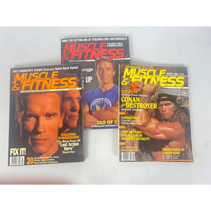 Lot of 3 Muscle and Fitness Magazines Swarzenegger Covers 1984 1992 1993