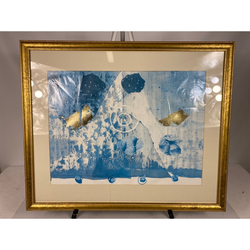 Gold Framed Blue and Gold Collage Art
