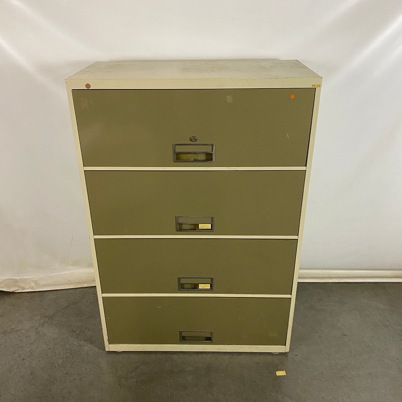 Steelcase Broadsides 4 Drawer Beige and Brown Lateral File Cabinet