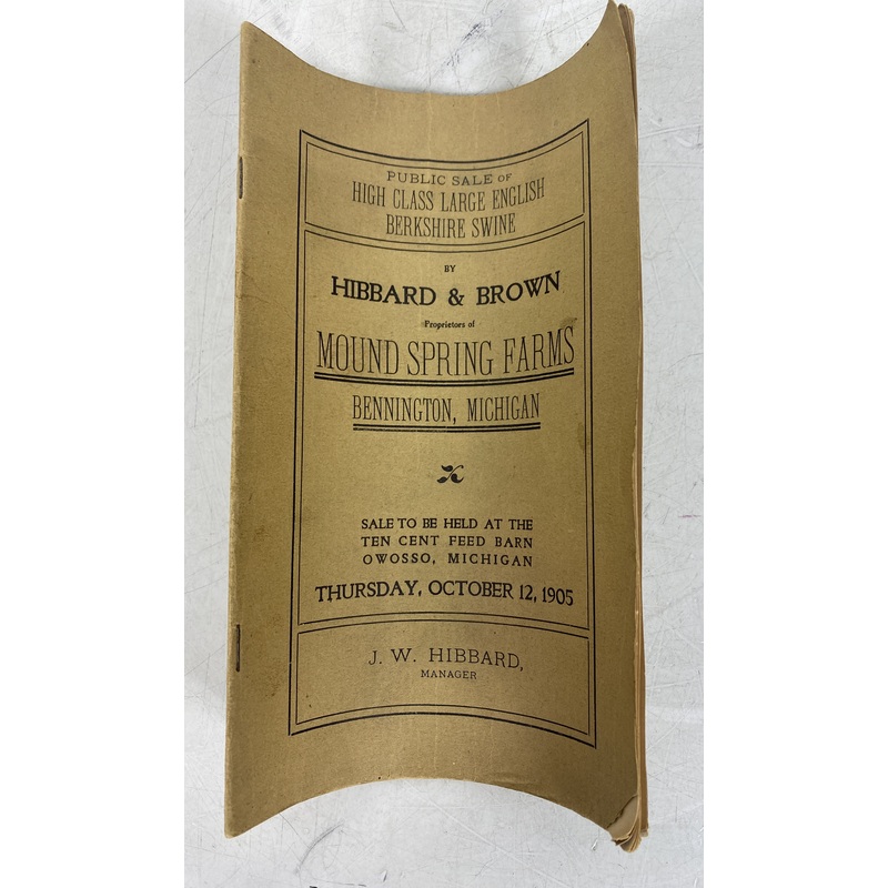 Vintage Public Swine Sale Booklet 1905 Bennington, Michigan