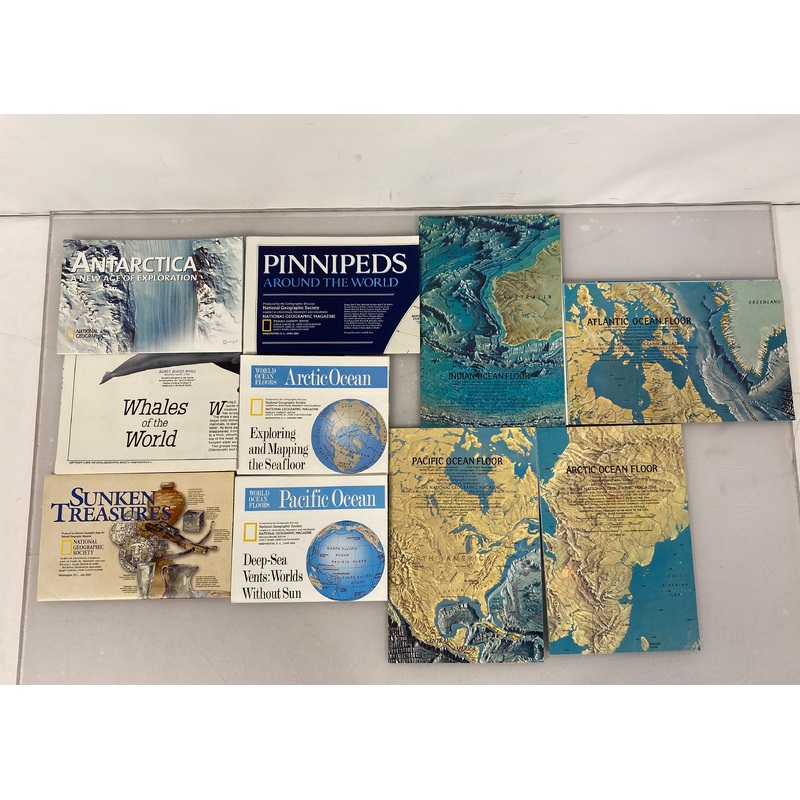 10 Vintage National Geographic Maps/Posters- Whales/Pinnipeds/Ocean Floors