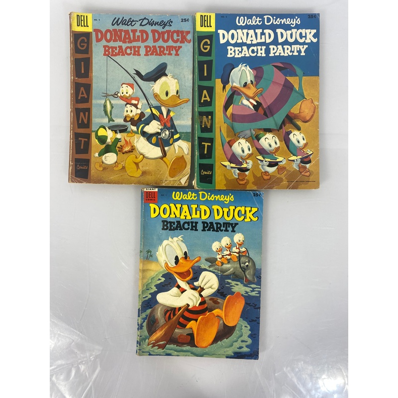 Donald Duck Beach Party Lot of 3 Disney Giant Size Dell Comics 1954-1957