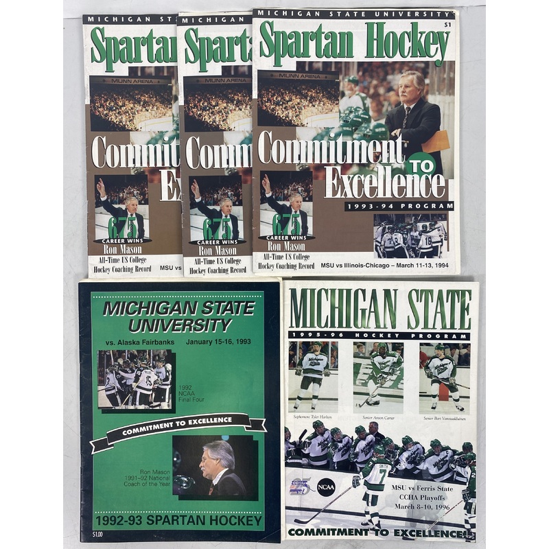 Go Green Sports Ephemera MSU Hockey Programs Lot of 5 (1993-1996)
