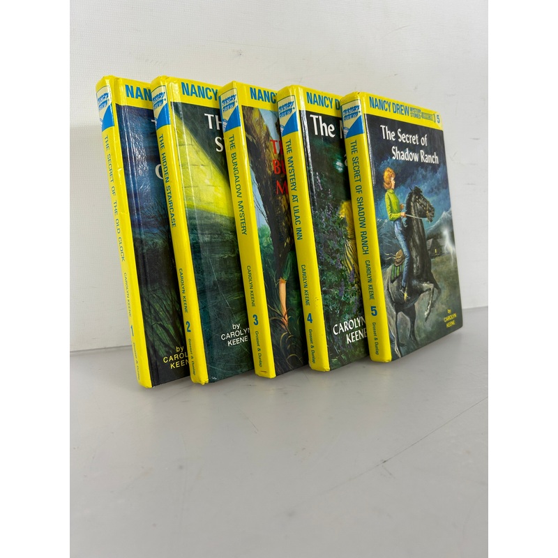 Lot of First 5 Nancy Drew Mysteries Shiny Yellow Flashlight Covers (1-5) HC