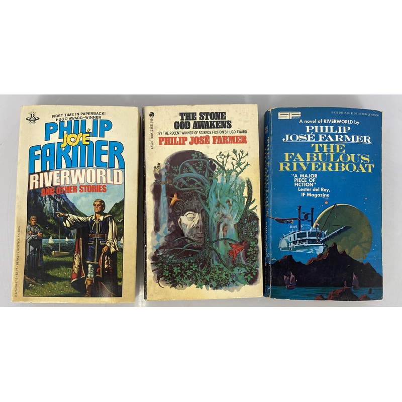 Philip Jose Farmer Sci Fi Lot of 3 Paperbacks Riverworld, Stone God, Riverboat