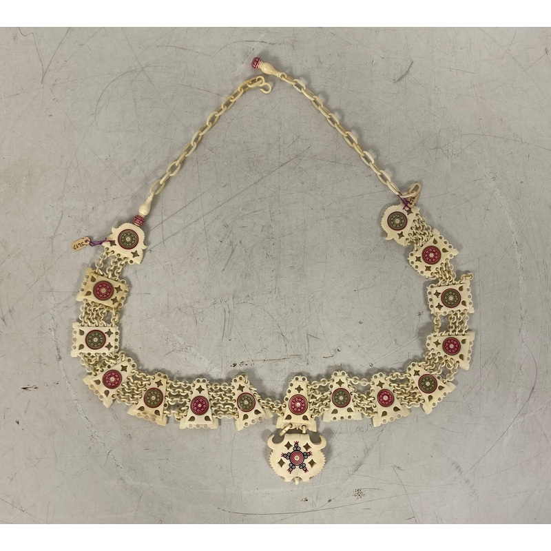 Vintage Indian Hand-Carved White Bone Necklace
