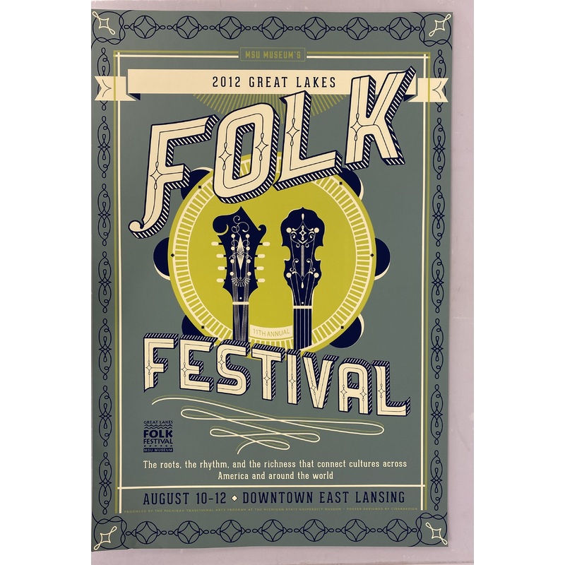 2012 MSU Museum Folk Festival Poster Go Green Ephemera