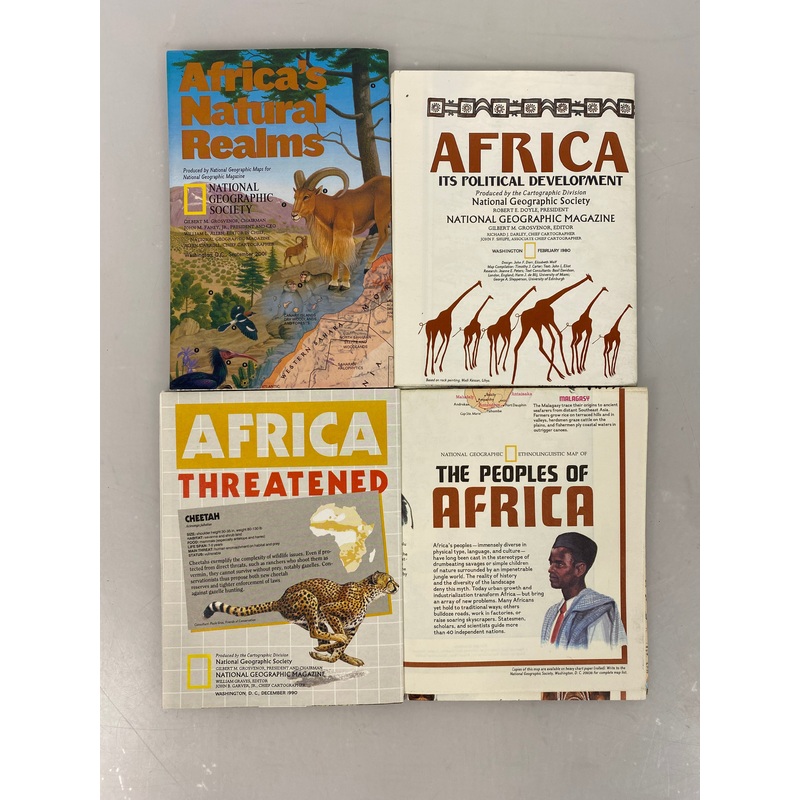 4 Vintage Nat Geo Maps/Posters of Africa: Natural Realms/Political Development
