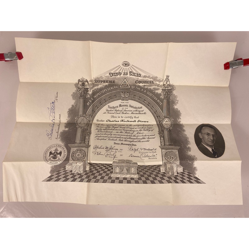 Freemason Vintage 33rd Degree Certificate with Pouch 1949