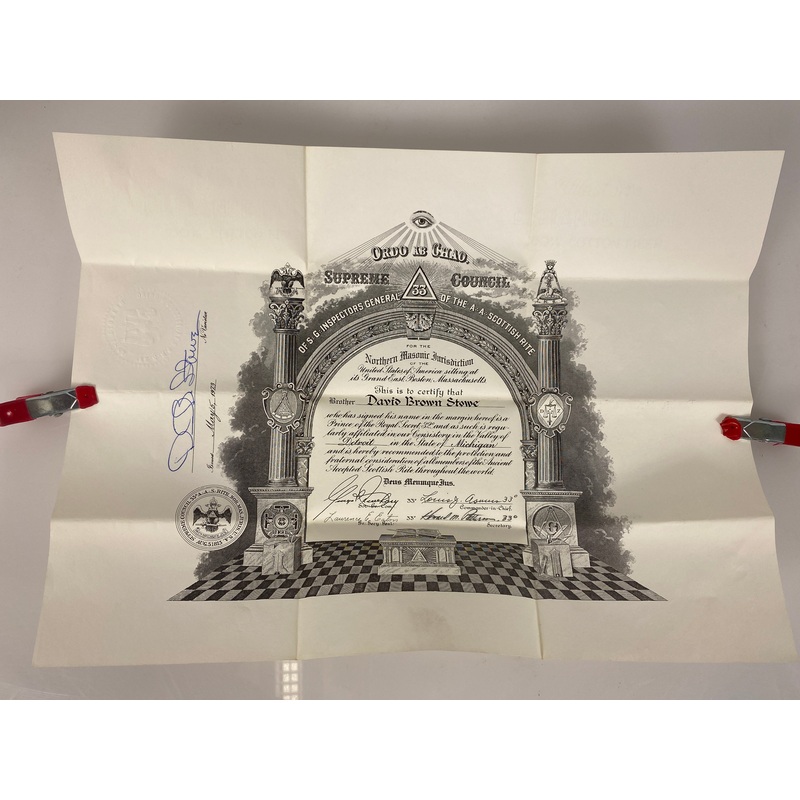 Freemason Vintage 33rd Degree Certificate with Pouch 1973