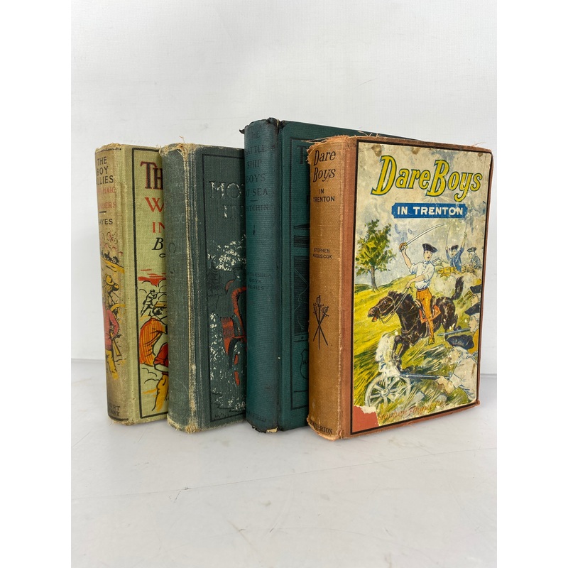 Lot of 4 Antique Adventure Books for Boys incl Dare Boys/Battleship Boys HC